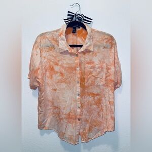 Forever 21 Tie Dye Button Down Short Sleeve Top